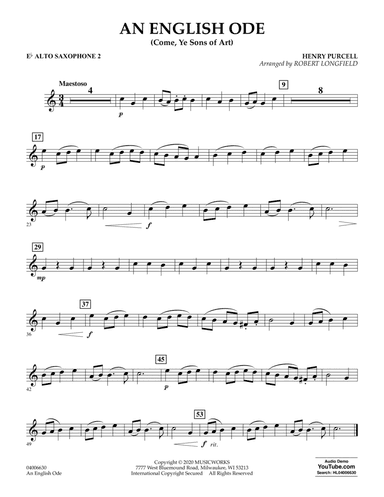 An English Ode (Come, Ye Sons of Art) (arr. Robert Longfield) - Eb Alto Saxophone 2
