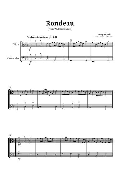 Rondeau from "Abdelazer Suite" by Henry Purcell - For Viola and Cello