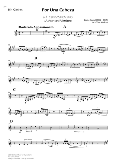 Por Una Cabeza - Bb Clarinet and Piano - Advanced (Individual Parts)