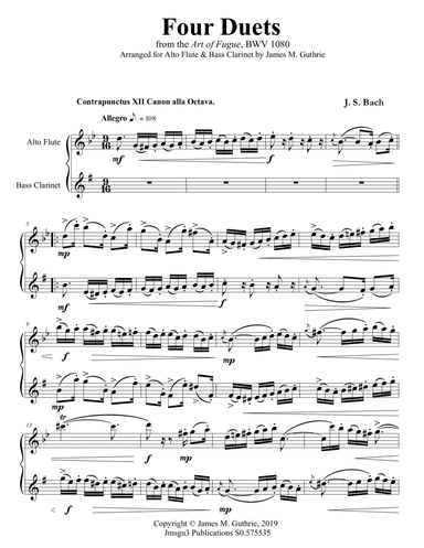 Bach: Four Duets from the Art of Fugue for Alto Flute & Bass Clarinet