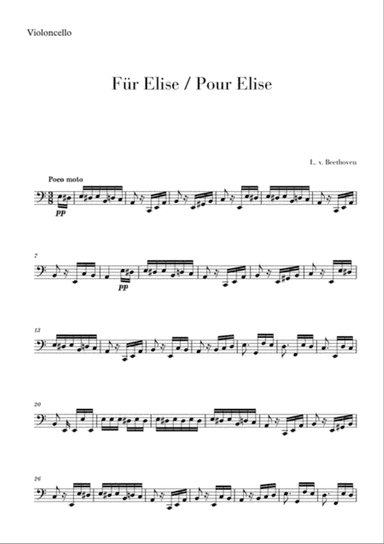 Pour Elise (Für Elise) for Cello