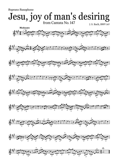 JESU, JOY OF MAN'S DESIRING by Bach - easy version for Soprano Saxophone and piano with chords