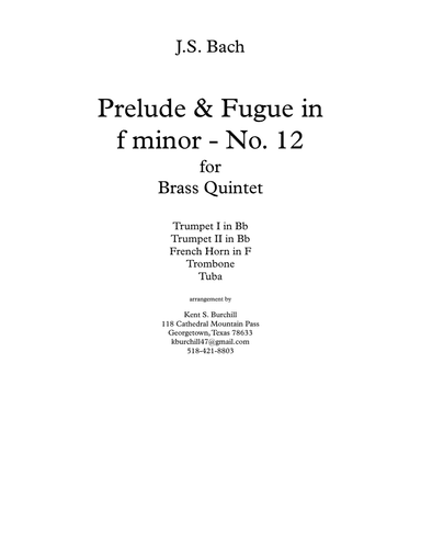 PRELUDE and FUGUE No. 12 in f minor for Brass Quintet