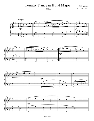 Mozart Country Dance in B flat Major