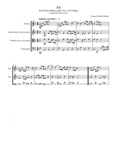 AIR from Water Music String Trio, Intermediate Level for 2 violins and cello or violin, viola and ce