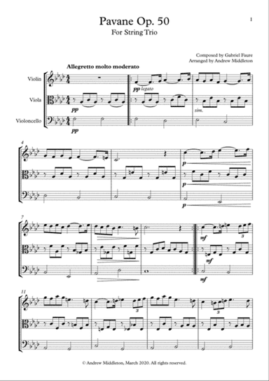 Pavane Op. 50 arranged for String Trio