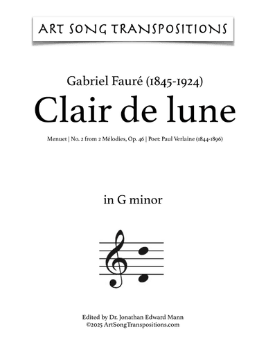 FAURÉ: Clair de lune, Op. 46 no. 2 (transposed to G minor)