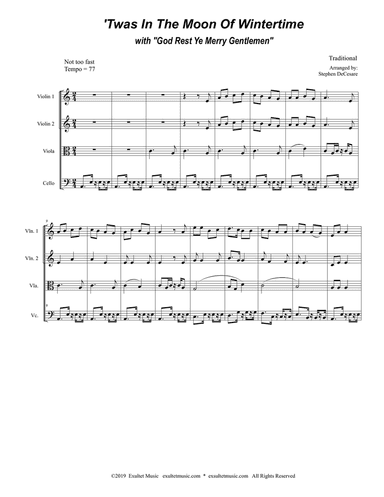 'Twas In The Moon Of Wintertime (with "God Rest Ye Merry Gentlemen") (String Quartet and Piano)