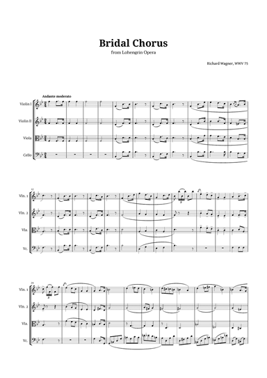 Bridal Chorus by Wagner for String Quartet