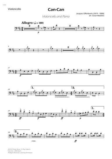 Offenbach - Can-Can - Cello and Piano (Individual Parts)