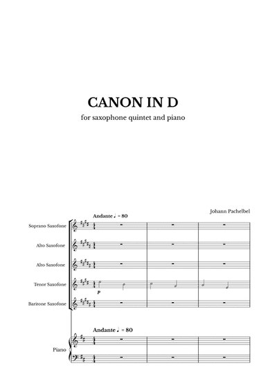Canon in D for Saxophone Quintet and Piano