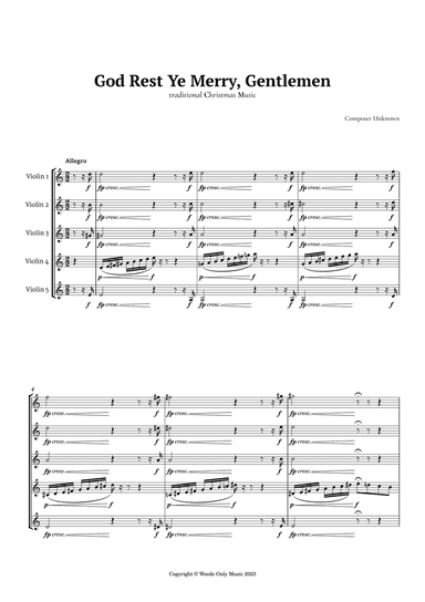 God Rest Ye Merry Gentlemen for Violin Quintet