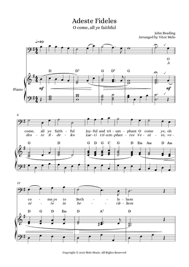 Adeste Fideles (O Come, All Ye Faithful) - bass clef instrument and piano