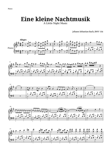 Eine kleine Nachtmusik by Mozart for Piano