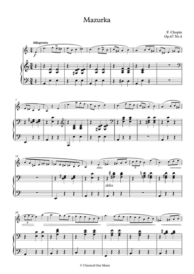 Chopin - Mazurka Op.67 No.4 for violin and piano