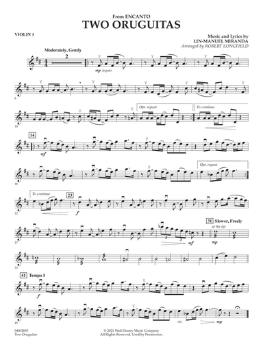 Two Oruguitas (from Encanto) (arr. Robert Longfield) - Violin 1