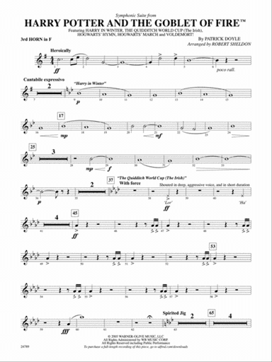 Harry Potter and the Goblet of Fire, Symphonic Suite from: 3rd F Horn