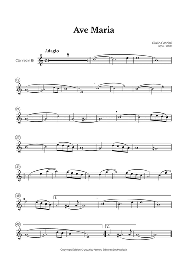 Ave Maria (Giulio Caccini) for Intermediate Clarinet