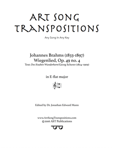 BRAHMS: Wiegenlied, Op. 49 no. 4 (transposed to E-flat major)