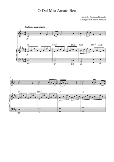 O Del Mio Amato Ben (for clarinet in A solo and piano accompaniment)