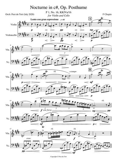 Nocturne in c#, Op. Posthume - F Chopin (Violin & Cello)