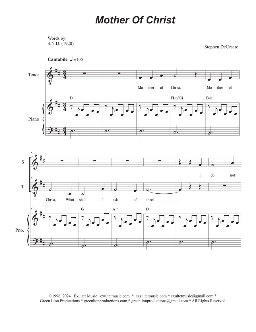 Mother Of Christ (2-part choir - (Soprano and Tenor)