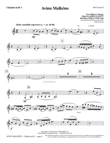 Avinu Malkénu - Bb Clarinet 1
