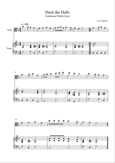 Deck the Halls, For Viola & Piano