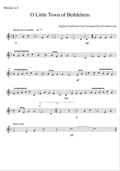 O Little Town of Bethlehem A flexible ensemble version with easy piano arranged David Catherwood