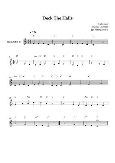 Deck The Halls For Trumpet