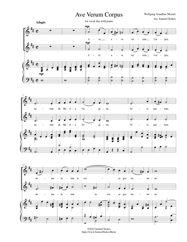 Ave Verum Corpus - for soprano and alto duo with piano