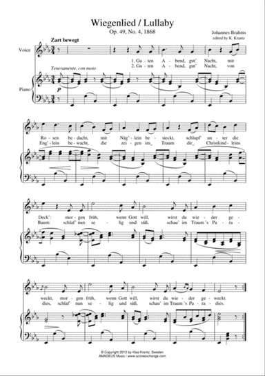 Wiegenlied / Lullaby Op. 49 No. 2 for voice and piano