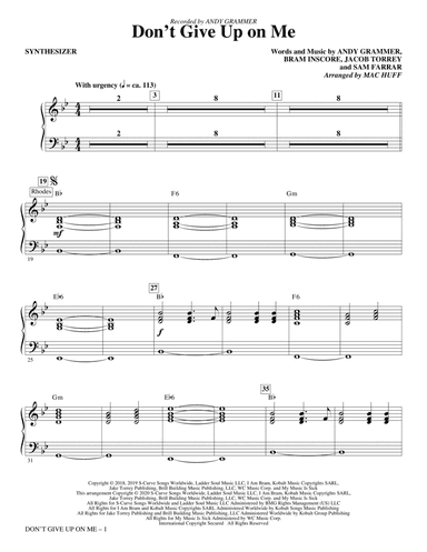 Don't Give Up On Me (arr. Mac Huff) - Synthesizer