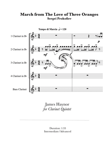 March from The Love of Three Oranges for Clarinet Quintet