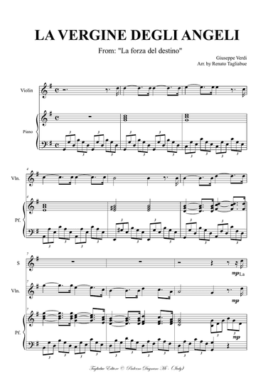 LA VERGINE DEGLI ANGELI - G.Verdi - Arr. for Soprano, Violin and Piano