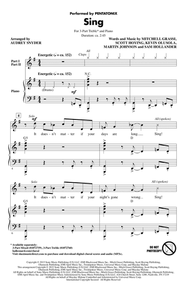 Sing (arr. Audrey Snyder)