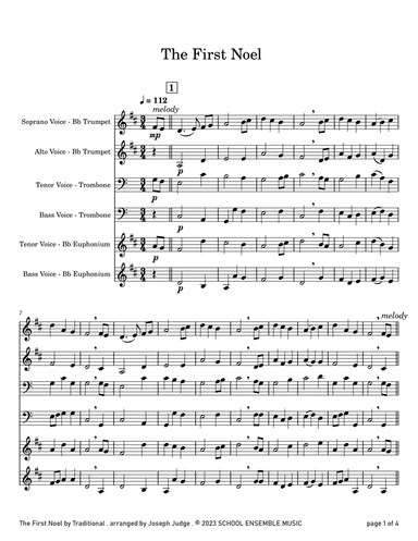 The First Noel for Brass Quartet in Schools