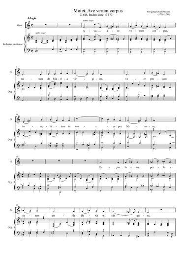 Ave Verum Corpus - Arranged for solo Medium and Low Voice