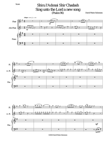 Shiru l'adonai shir chadash - O sing unto the LORD a new song flute, alto flute, piano