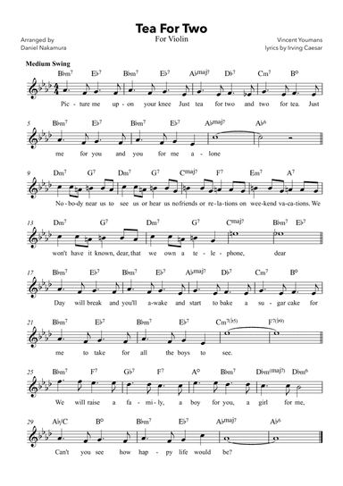 Tea For Two (For Violin with Lyrics)