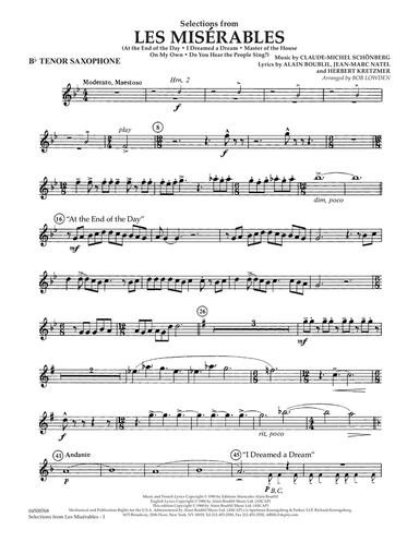 Selections from Les Miserables (arr. Bob Lowden) - Bb Tenor Saxophone