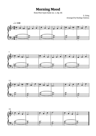 Morning Mood (easy piano - beginner level 2 - with fingerings)