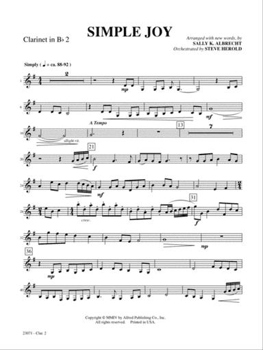 Simple Joy (Simple Gifts / Joy to the World): 2nd B-flat Clarinet