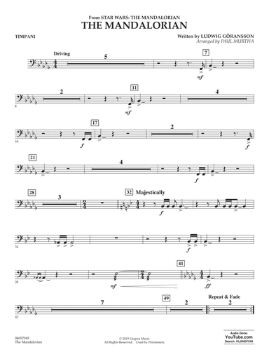 The Mandalorian (from Star Wars: The Mandalorian) (arr Paul Murtha) - Timpani