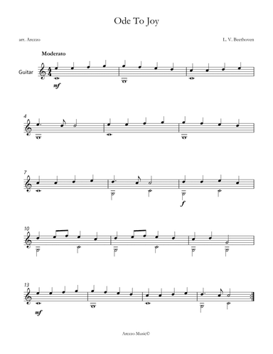 ode to joy guitar in c arezzo sheet music engraver