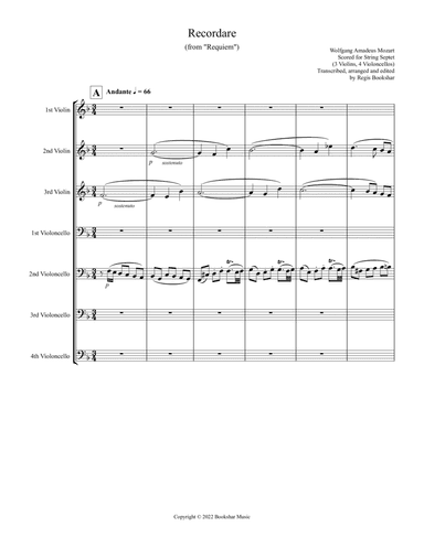 Recordare (from "Requiem") (F) (String Septet - 3 Violins, 4 Cellos)