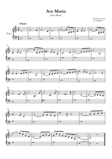Ave Maria (Bach-Gounod) in C Major for Easy Piano
