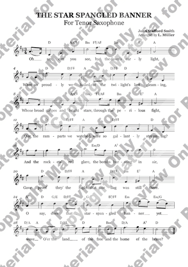 Star Spangled Banner - Tenor Saxophone with Chords