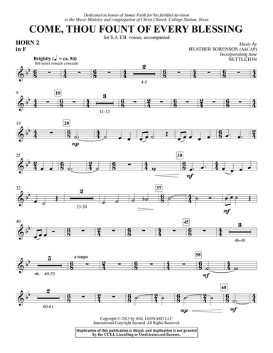 Come, Thou Fount Of Every Blessing - F Horn 2