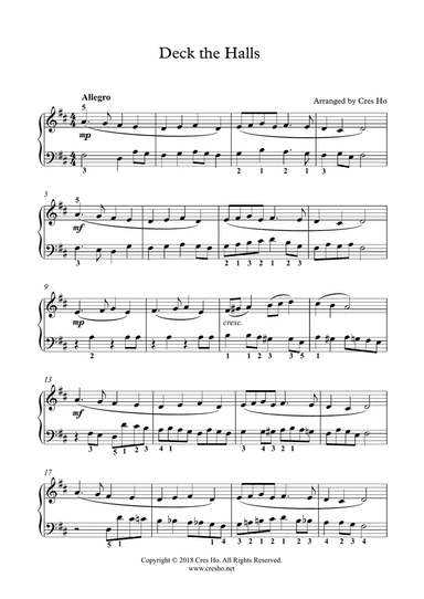 Deck The Halls - Piano (2 for the price of 1 !!), 2 keys are included (D major and Easy Key C major)